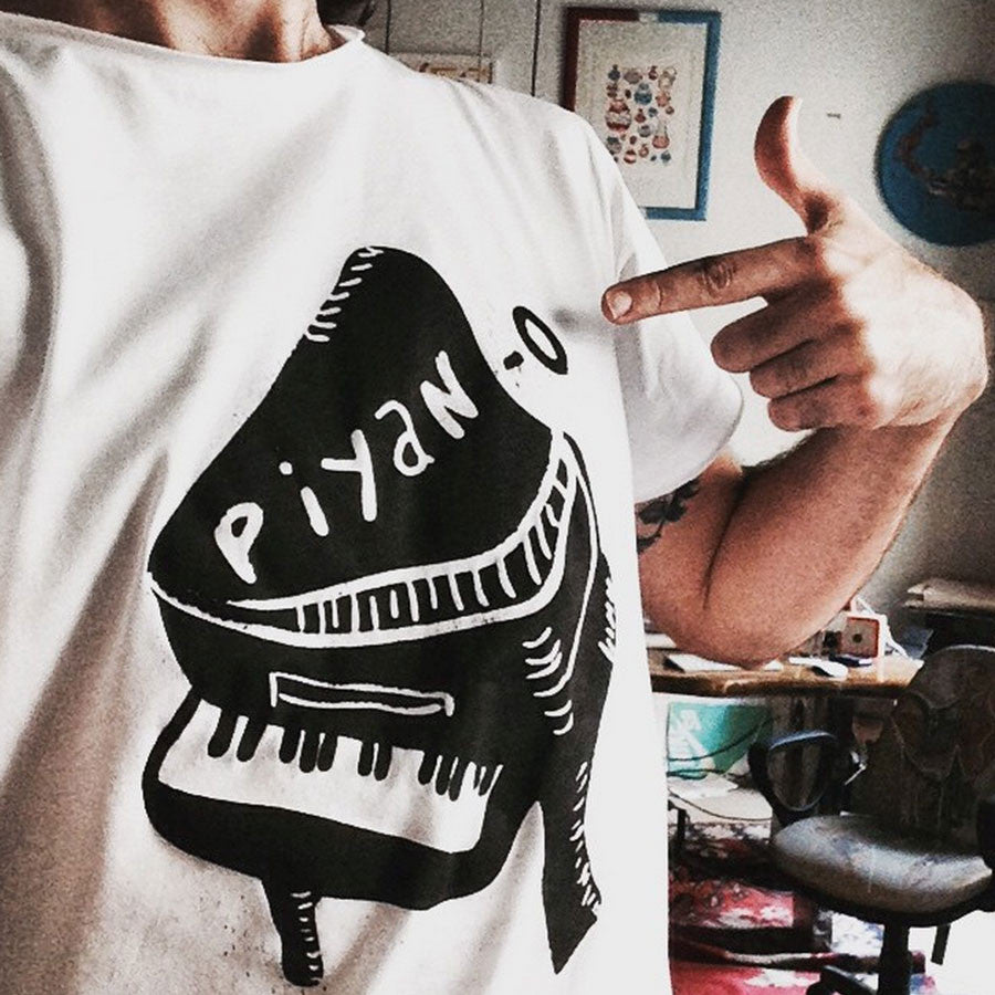 Piyan-o Serigrafi Baskılı Pamuklu Tişört - BittiGitti Dükkan - 1